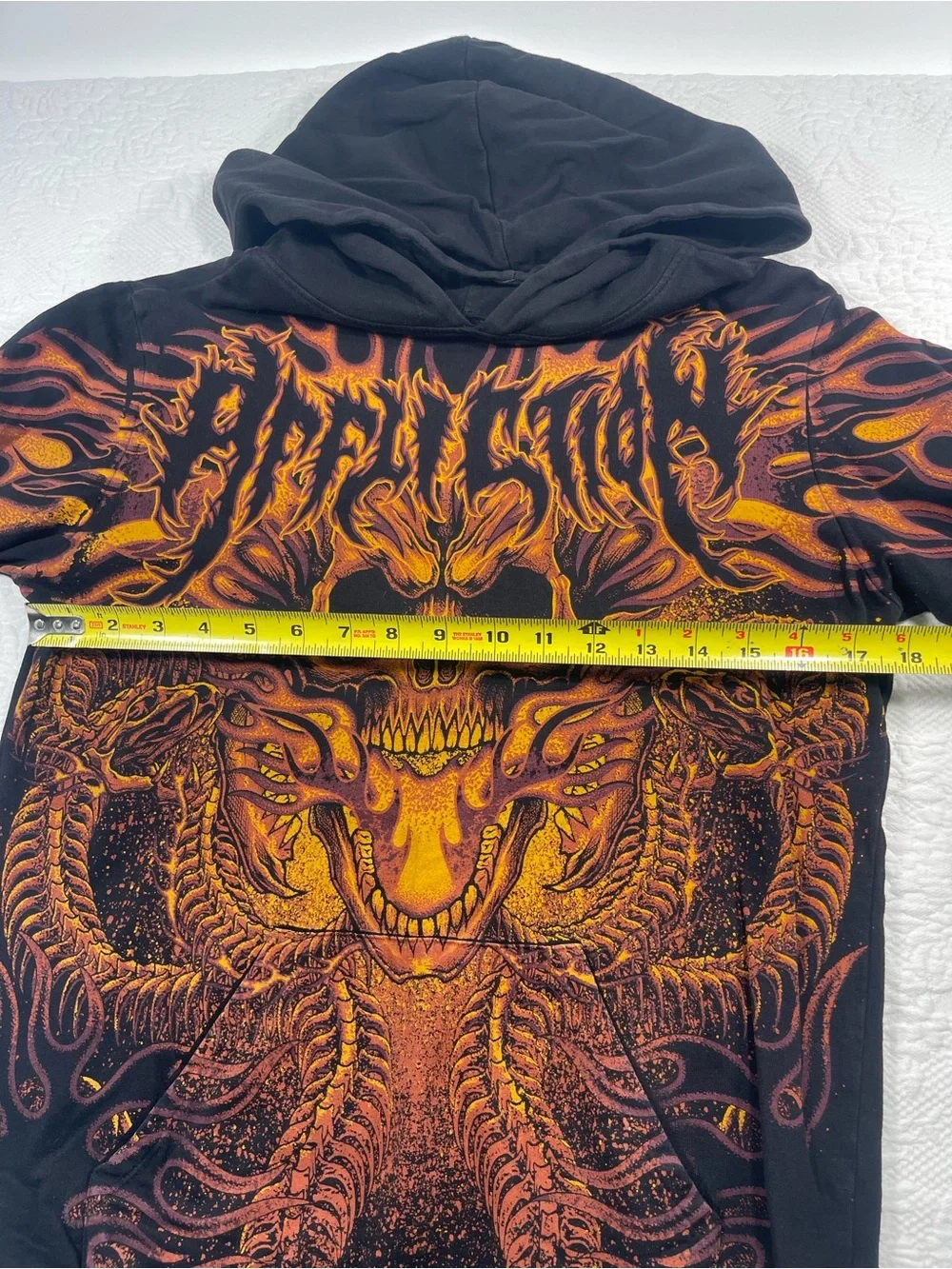 True Religion Black Hoodie with Fiery Orange Skull Graphic